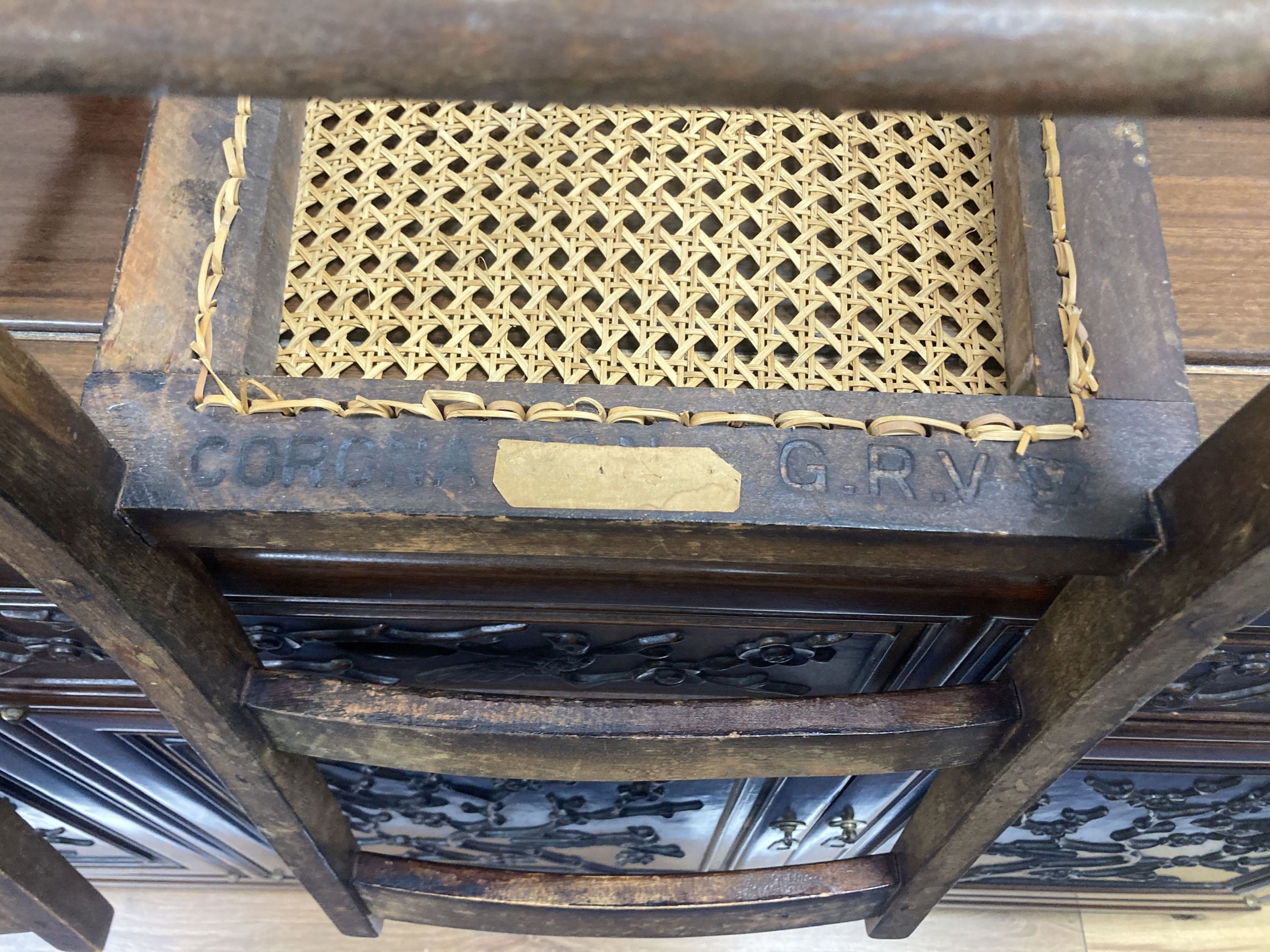A pair of George V Coronation chairs stamped with Royal Cypher